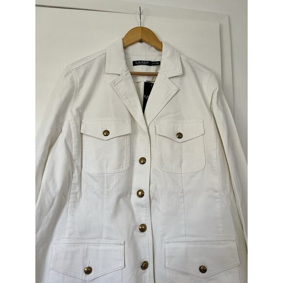 Lauren Ralph Lauren Women's Denim Jacket Size 18W White Gold Logo Buttons NWT - Picture 4 of 7